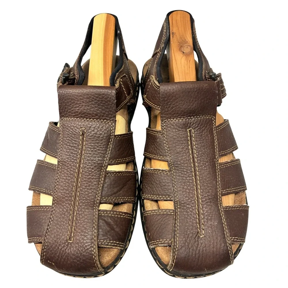 Dr. Scholls Gaston Fisherman Sandals Men's 9M Brown Leather Memory Foam Comfort